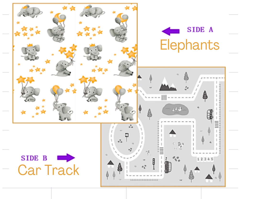 Extra Large Reversible Baby Play Mat Grey Elephant Car Design