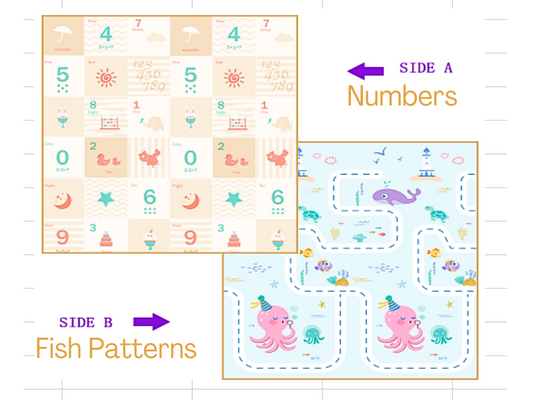 Extra Large Reversible Baby Play Mat - Numbers & Fish Design