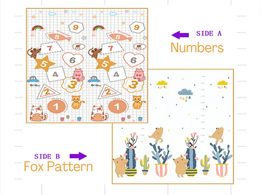 Extra Large Reversible Baby Play Mat - Cat & Mouse Numbers & Height Scale Design