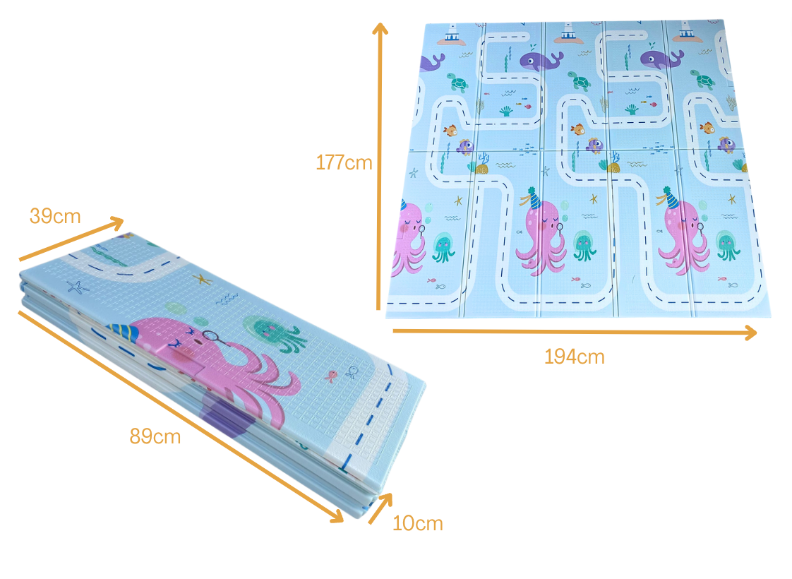 Extra Large Reversible Baby Play Mat - Grey Elephant & Car Design