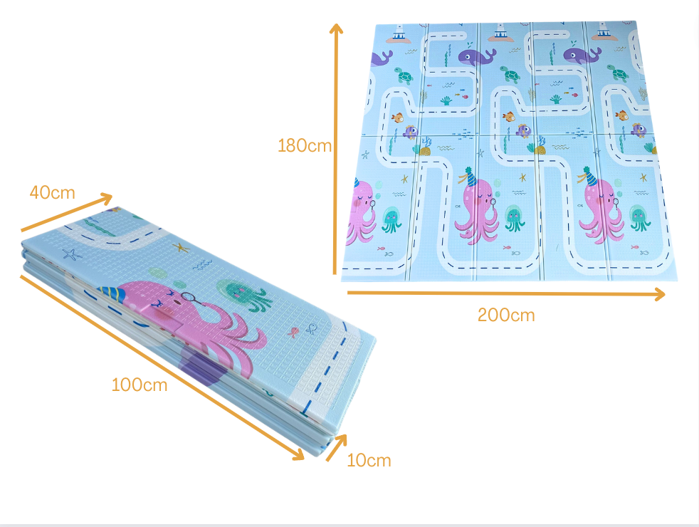 Extra Large Reversible Baby Play Mat - Grey Elephant & Car Design